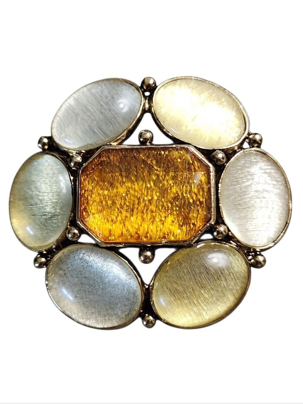 Liz Claiborne Goldtone Floral Brooch Glitter Cabochons Vintage